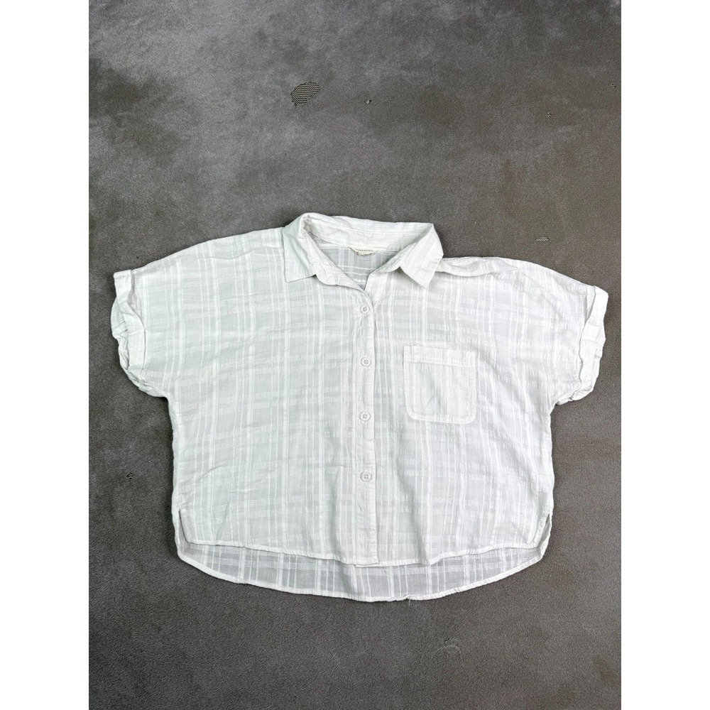 Aeropostale Gauze Blouse Womens Large White Cotton Preppy High Low Hem Button Up